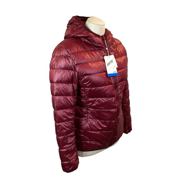 Zity Sports Hooded Womens Large Ultra-Light Down Puffer Jacket Burgundy Nylon - Picture 6 of 13
